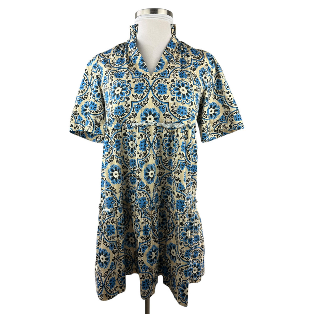 Tuckernuck Golden Medallion Crawford Dress Size Medium Flutter Ruffle Mini Blue - Picture 2 of 16